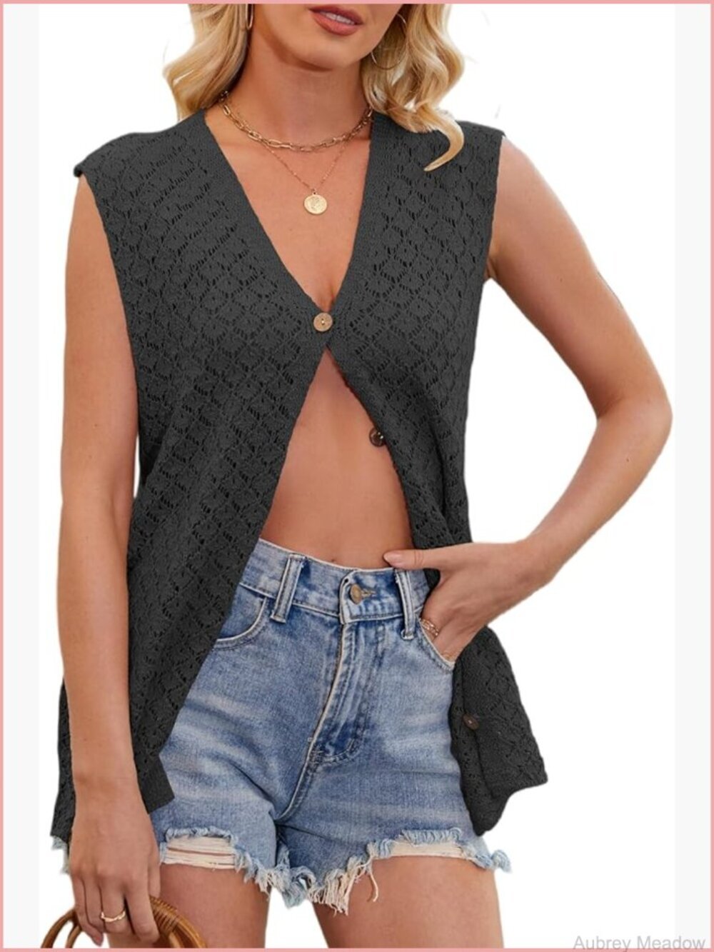 V-Neck Sleeveless Button Down Cardigan Knit Vest Office Beach